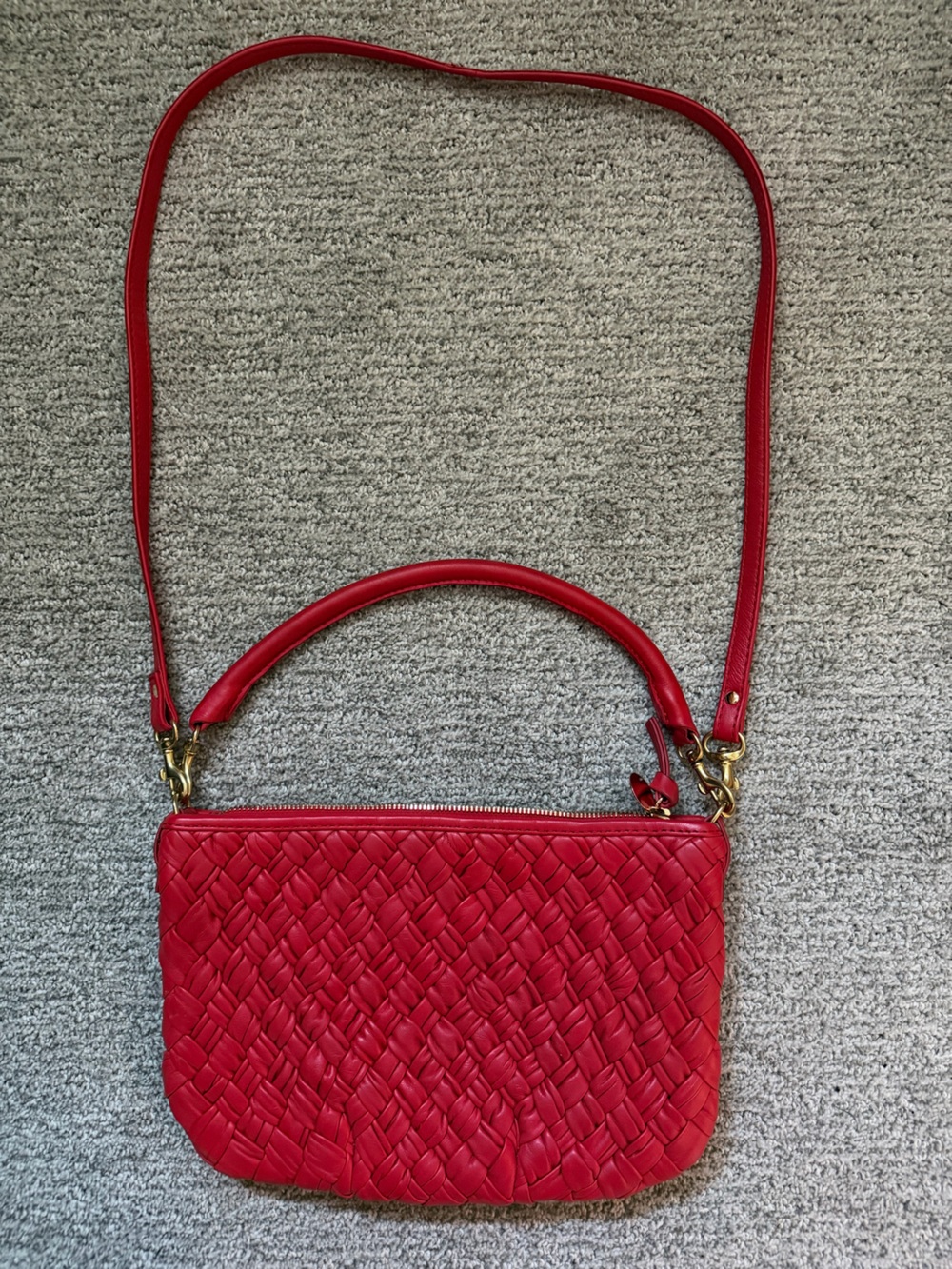 Woven Red Shoulder Bag with Gold-Tone Accents - Picture 2 of 5